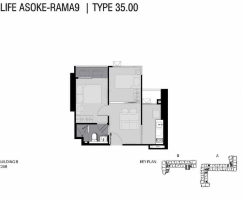 ขายดาวน์ Life Asoke - Rama 9 เป็นห้องมุม แปลนพิเศษห้องแบบนี้เพียงชั้นละห้อง และมีแค่ที่ตึก B ซื้อเลย