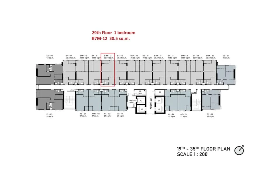 Selling down payment Aspire On Nut Station 1 Bedroom size 30.5 sq m. 29th floor, beautiful location, unobstructed view, must reserve