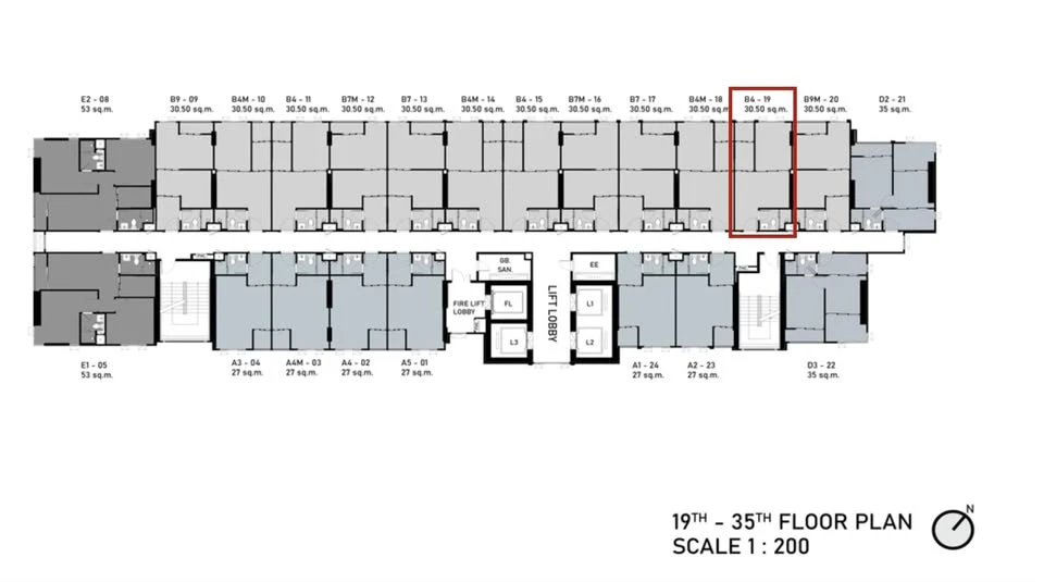 Selling down payment Aspire Onnut Station, 19th floor, room is opposite the fire escape, has a closed kitchen, no disturbing smells, don't miss it.