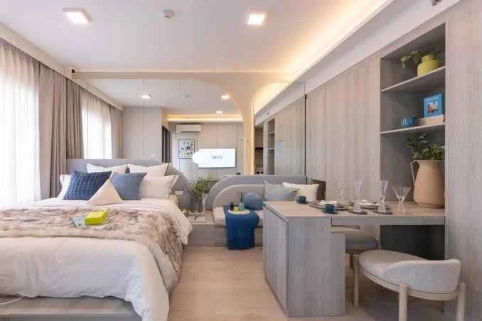 Selling a corner unit at Cobe Kaset-Sri Pathum, 16th floor. It offers a quiet and private atmosphere, perfect for relaxation.
