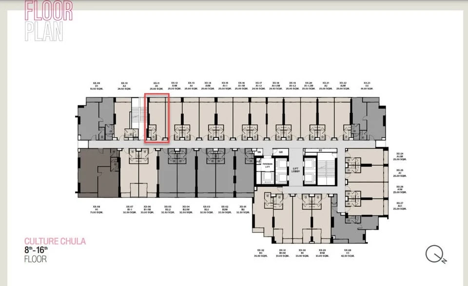 Selling down payment for Culture Chula, 11th floor here is comparable to the 15th-16th floors of other condos. The room position on one side is not co