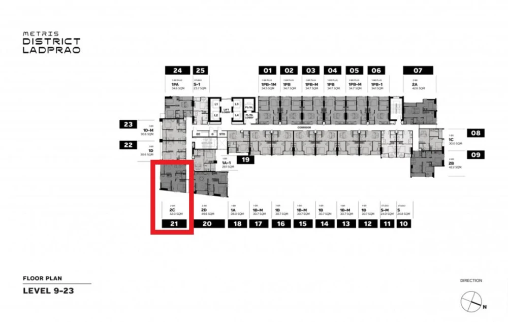 Selling down payment Metris District Ladprao Condo Pet-Friendly, corner room, very private, two-way view, must reserve.