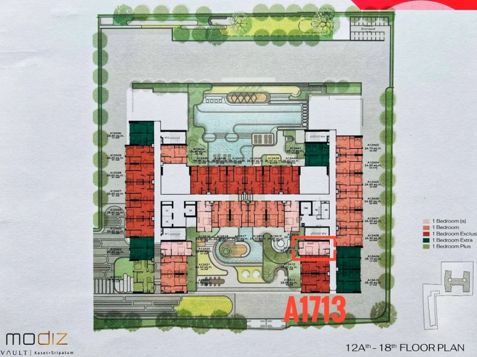 Selling down payment Modiz Vault Kaset Sripathum, good feng shui, facing north, view of the central garden, receive wind, receive wealth, like this, m