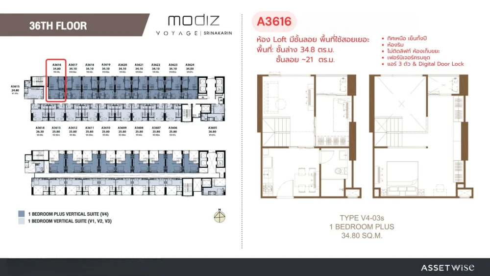 Selling down payment for Modiz Voyage Srinakarin, corner unit. Private, not next to elevator/garbage room. Includes mezzanine level for ample living s