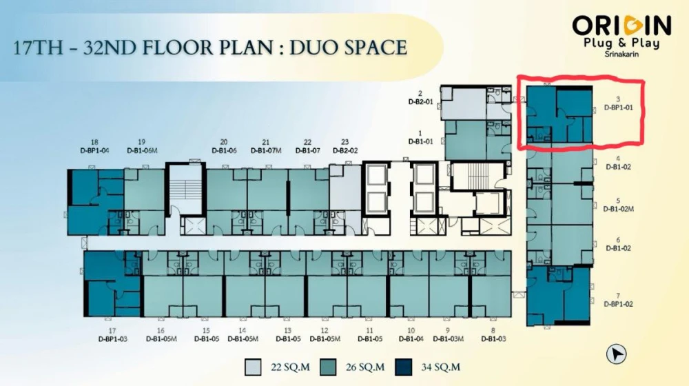 Selling down payment Origin Plug & Play Srinakarin, 17th floor, corner room, open view, no buildings blocking. If interested, hurry and reserve now. U