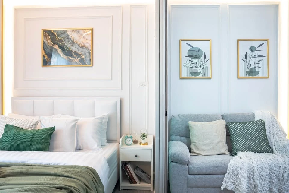 For sale: A Space ME Bangna, Mega Bangna view, north facing, beautifully decorated room in bright tones, waterproof SPC flooring, premium grade paint,