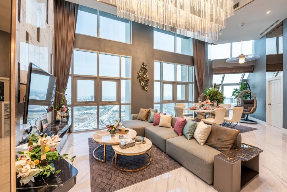 Belle Grand Rama 9 LUXURY PENTHOUSE for sale, high floor, wide city view, high-end decoration, ready to move in.