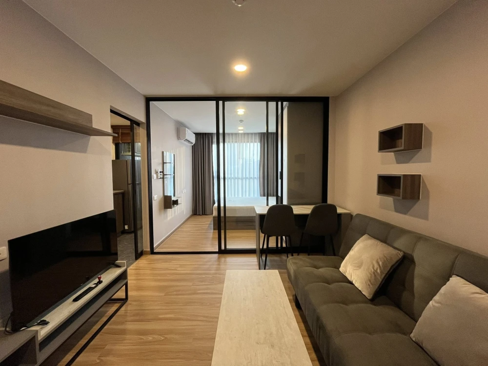 Condo for rent at The Cube Loft Srinakarin. The unit is partitioned into separate zones, ready to move in with just your luggage.