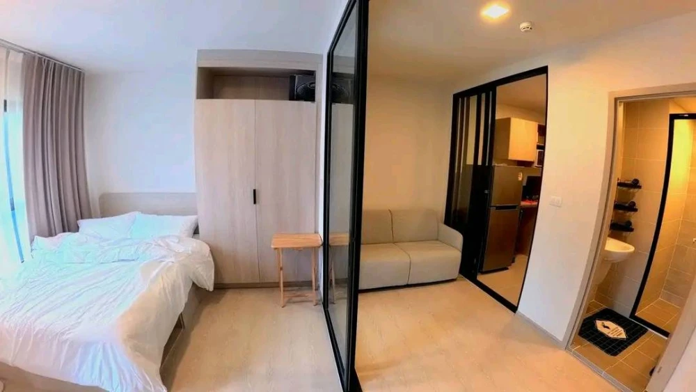 For rent: Dcondo Shine Rangsit. The room is clearly partitioned, has a swimming pool view, and comes fully furnished with all appliances and amenities