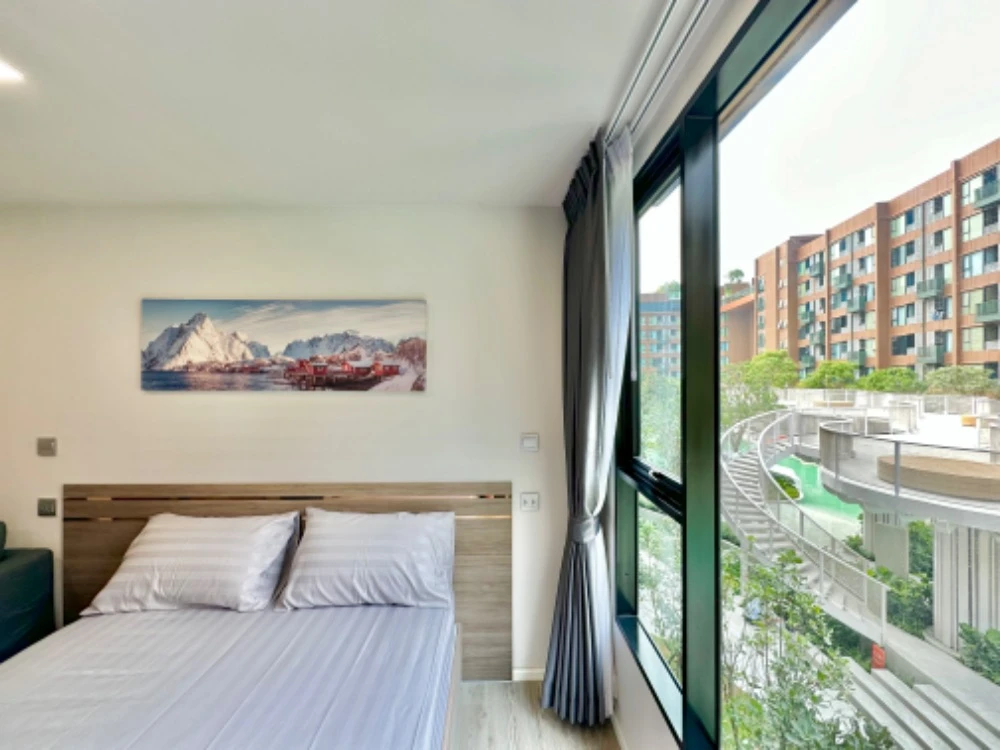 Kave Town Colony Studio for rent, decorated in a cool theme, with a beautiful swimming pool view, fully furnished, reserve now!