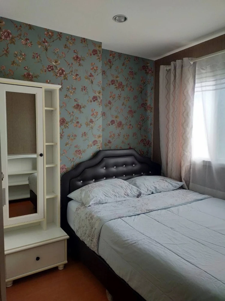 For rent Lumpini Mega city Bangna 1 bedroom, 1 bathroom, with beautiful wallpaper, comes with complete furniture, book now.