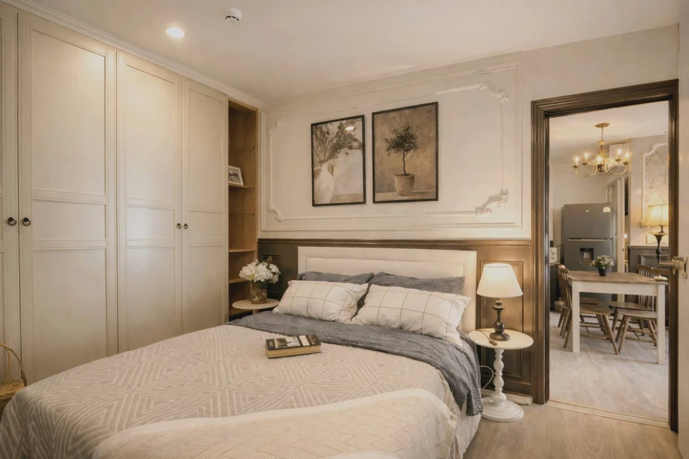 For rent: Regent Home Bangna, 2 bedrooms, 2 bathrooms, Building A, corner unit, Chao Phraya River view, fully furnished, ready to move in.