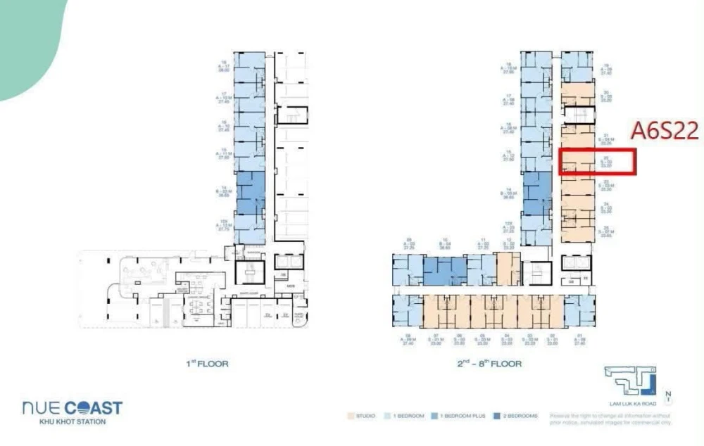 ขายดาวน์ นิว โคสต์ คูคต ห้องแบบ STUDIO รับแดดช่วงเช้าแบบอ่อน ๆ เฟอร์นิเจอร์ภายในห้องแน่นๆ จองเลย