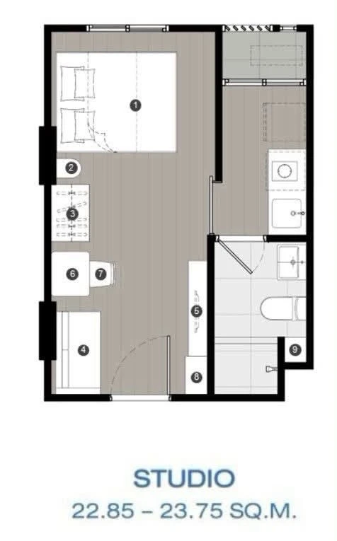 ขายดาวน์ นิว โคสต์ คูคต ห้องแบบ STUDIO รับแดดช่วงเช้าแบบอ่อน ๆ เฟอร์นิเจอร์ภายในห้องแน่นๆ จองเลย
