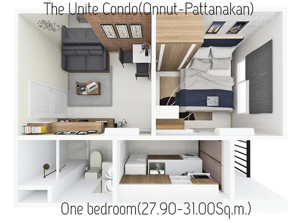 ขายด่วนๆ The Unite Condo Onnut-Pattanakarn ห้องพร้อมอยู่ เฟอร์นิเจอร์ครบตกแต่ง และ Built In อย่างดี ซื้อเลย