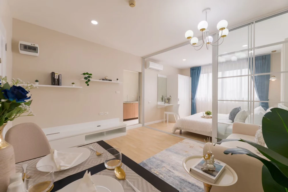 ขาย ดี คอนโด รามอินทรา ห้องตกแต่งสวย โทรสว่างน่าอยู่ ห้องครัวปิด กั้นกระจกเป็นสัดส่วน ไม่ควรพลาด