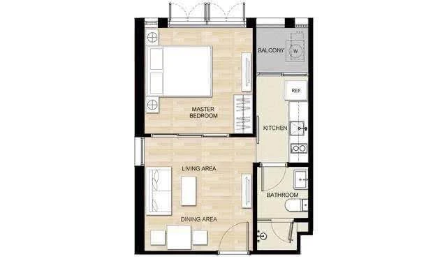 ขาย ให้เช่า HASU HAUS อาคาร B ชั้น 7 (ชั้นสูงสุด) เฟอร์นิเจอร์บิวท์อิน SB 1 ห้องนอน + ห้องนั่งเล่นพร้อมประตูบานเลื่อนกระจก จองเลย
