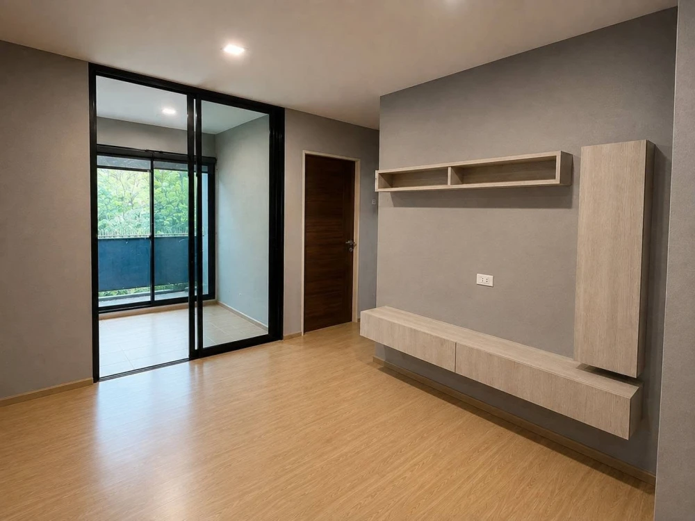 ขาย Wynn Condo Phaholyothin 52 ติดวอลเปเปอร์อิฐ และเทา ม่าน black out สองชั้นทั้งห้อง เหมาะสำหรับคนที่อยากได้พื้นที่มากขึ้น แบ่งห้องทำงาน/ห้องนอนได้