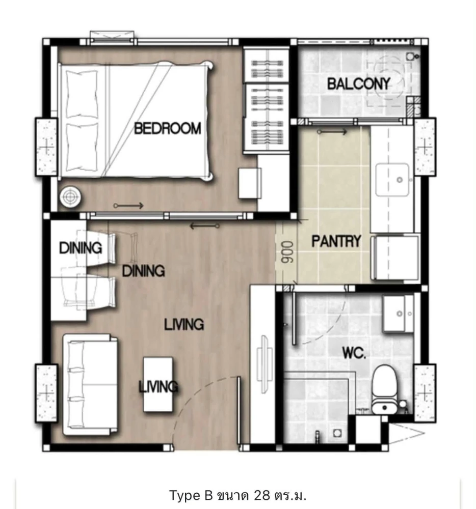 ปล่อยเช่า Happy Condo Donmuang The Terminal ห้องกั้นแยกเป็นสัดส่วน แบ่งโซนลงตัว สะดวกครบจบที่นี่ จองเลย