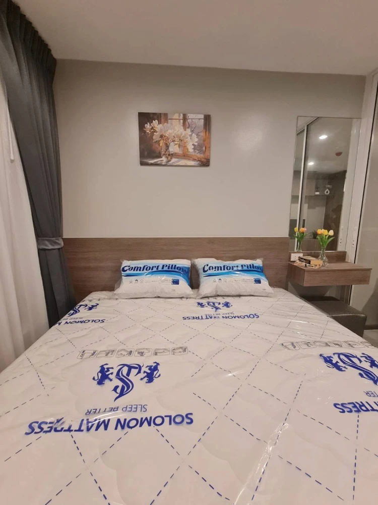 ให้เช่าคอนโด Regent Home Bangnaแต่งโทนเทาอ่อน เรียบสวย สบายตา น่าอยู่  เฟอร์นิเจอร์และเครื่องใช้ไฟฟ้าครบครัน