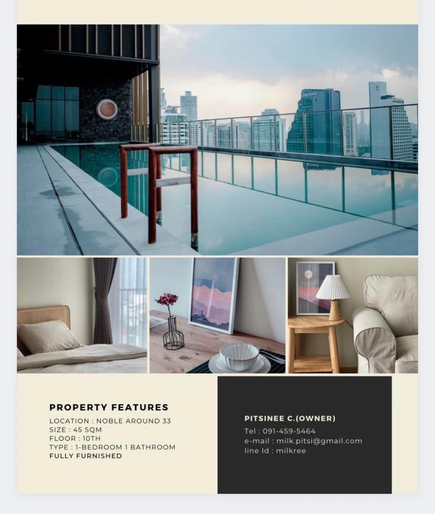 ให้เช่า คอนโด โนเบิล อราวน์ สุขุมวิท 33 วิวสวยโดดเด่น ครบเครื่องสุดปังแบบนี้ ห้ามพลาดเด็ดขาด