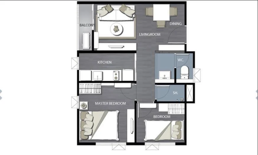 ให้เช่า Bleisure Charan 96/1 2 ห้องนอน พื้นที่ใช้สอยเยอะ ตกแต่งครบครัน หิ้วกระเป๋าเข้าอยู่ได้เลยจ้า