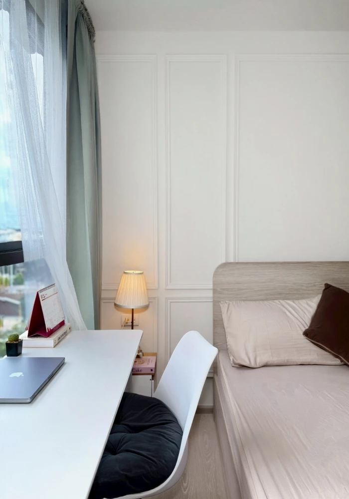 ให้เช่า d condo air Ladkrabang 1 ห้องนอน 1 ห้องน้ำ แต่งสวยคุมโทน เห็นวิวสระว่ายน้ำ จองเลย