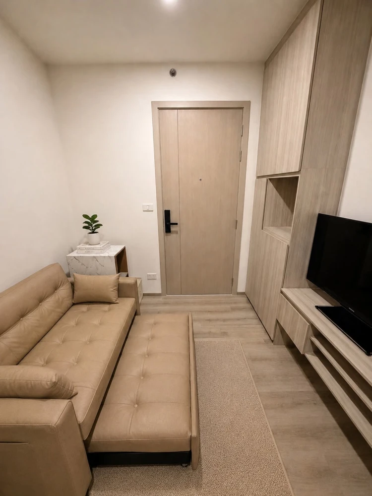 ให้เช่า Origin Place Bangna ห้องตกแต่งสไตล์ Modern Minimal โทนอบอุ่น เฟอร์นิเจอร์ครบ ครัวแยกเป็นสัดส่วน ห้ามพลาด