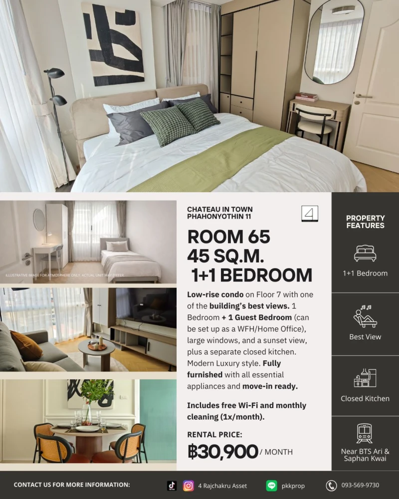 🌟 Rare unit available for rent at Chateau In Town Phaholyothin 11, in the heart of Ari! 🏡🌆