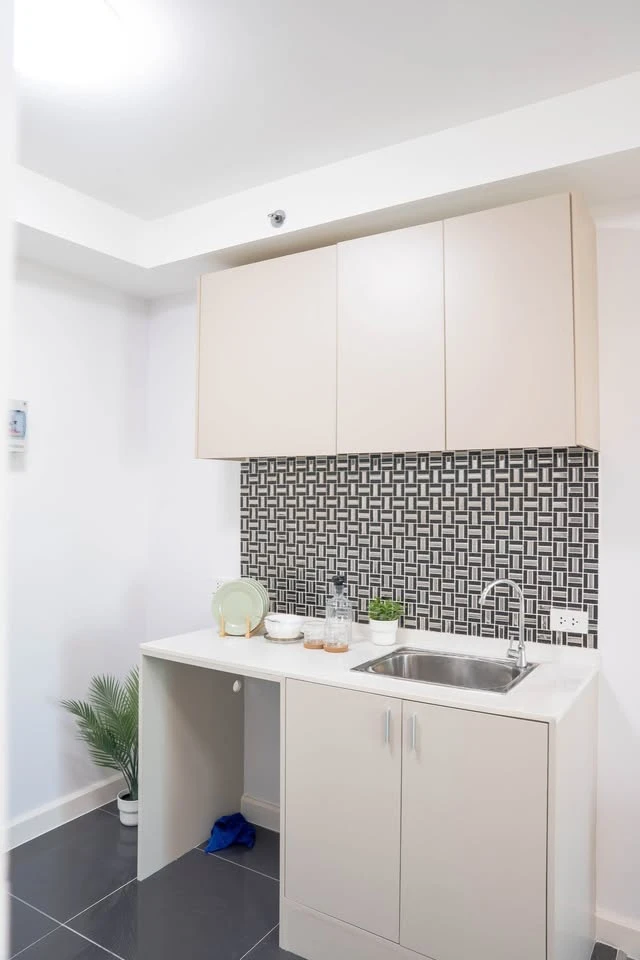 For sale: A Space ME Bangna, Mega Bangna view, north facing, beautifully decorated room in bright tones, waterproof SPC flooring, premium grade paint,