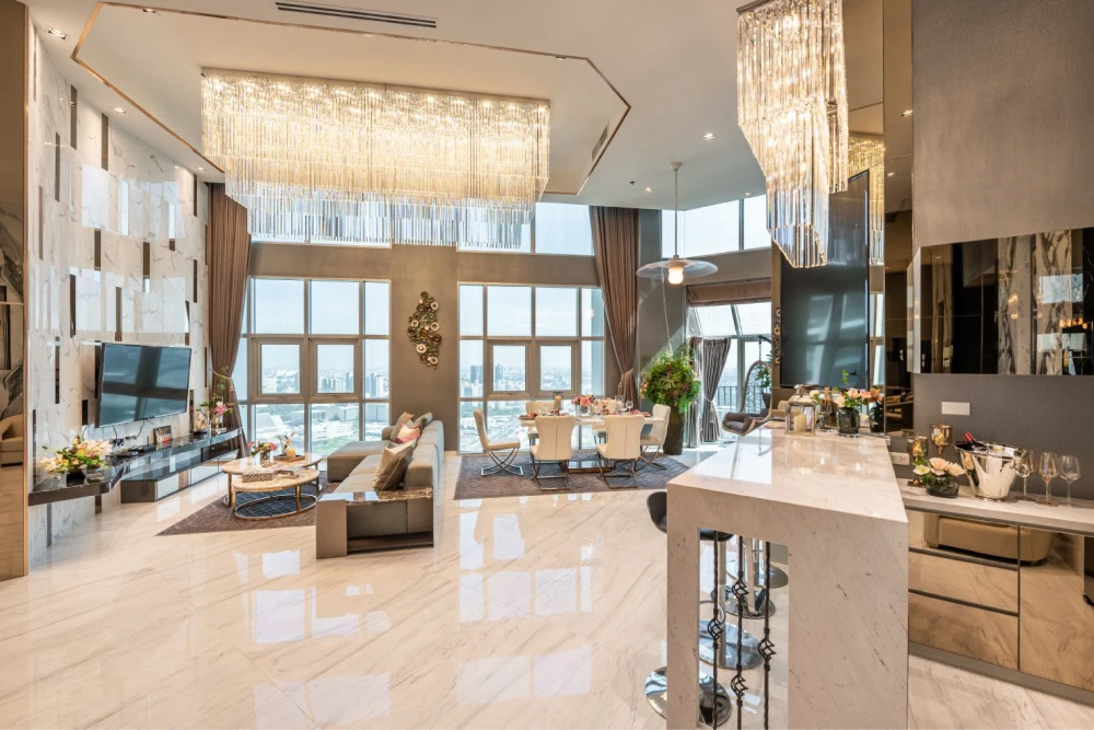 Belle Grand Rama 9 LUXURY PENTHOUSE for sale, high floor, wide city view, high-end decoration, ready to move in.