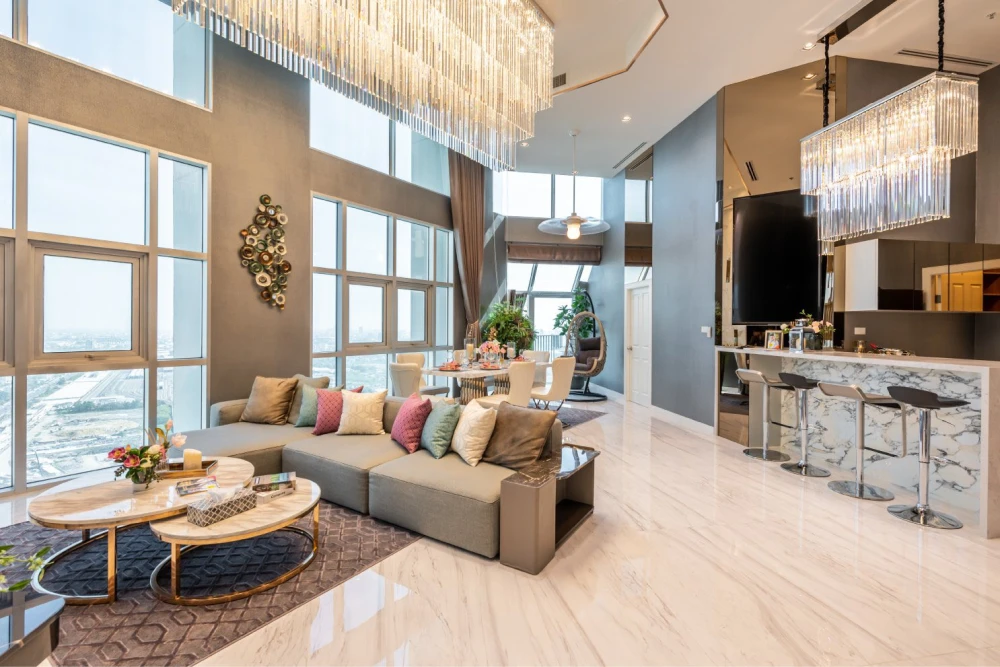 Belle Grand Rama 9 LUXURY PENTHOUSE for sale, high floor, wide city view, high-end decoration, ready to move in.
