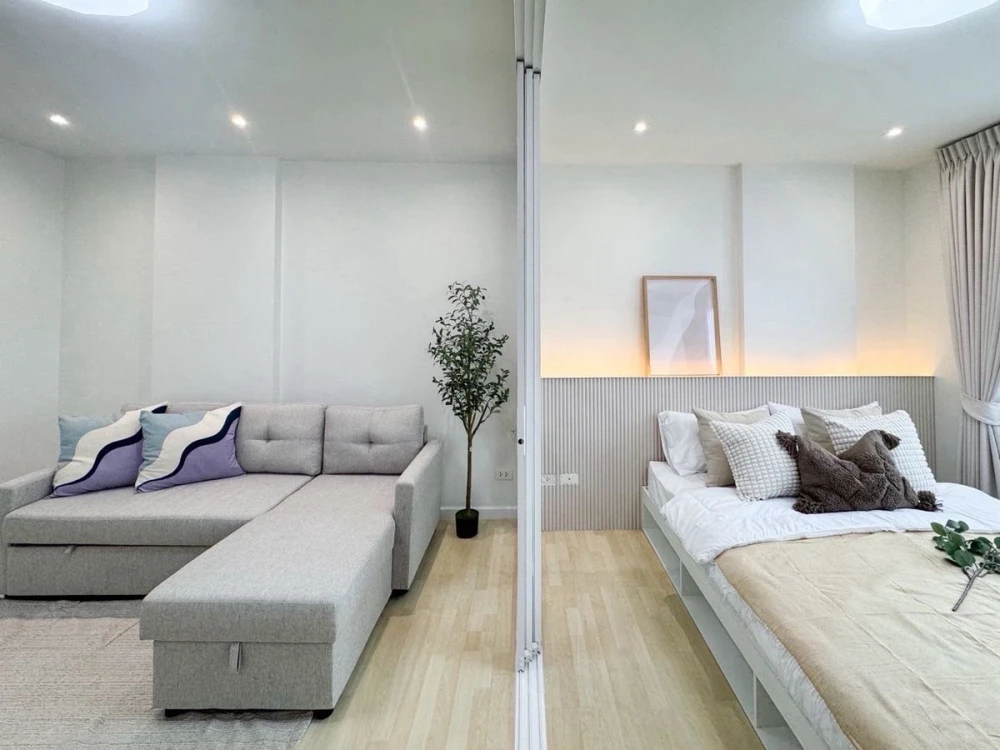Dcondo Charan-Bangkhunnon for sale, a lovely room, beautifully decorated in a cool tone, comes with complete furniture, don't miss it.