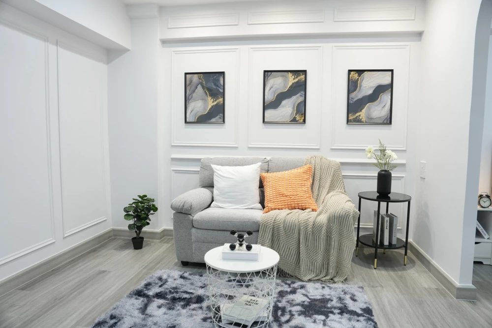 Grand Park Town for sale, beautifully decorated room in white-gray tones, using premium paint, can be wiped clean, SPC floor, waterproof, termite-proo