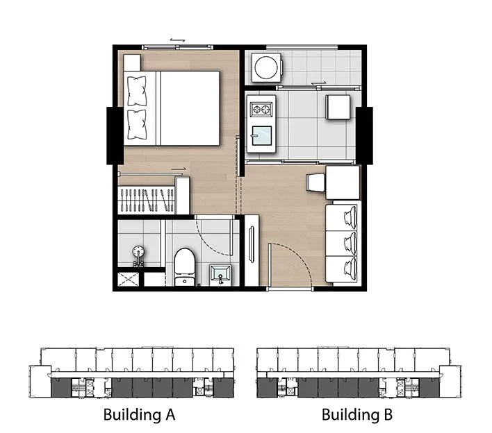 Selling a Kensington Kaset Campus condo, 9th floor, with beautiful views, next to Kasetsart University and Sri Patum University. Perfect for minimalis