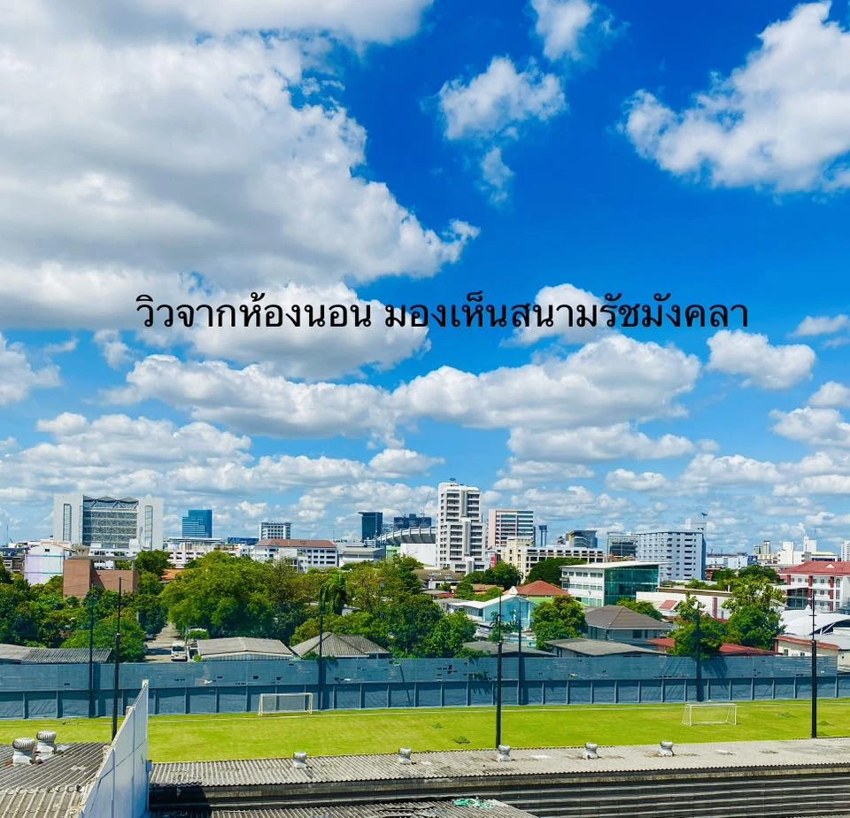 Monte Rama 9 for sale, corner room, bedroom wall not attached to anyone, headboard faces north, no buildings blocking, open view, see Rajamangala Stad