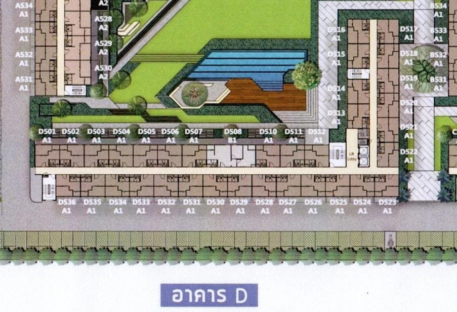Plum Condo Park Rangsit for sale, 6th floor unit. High-quality built-in furniture, beautiful swimming pool view. Book now!