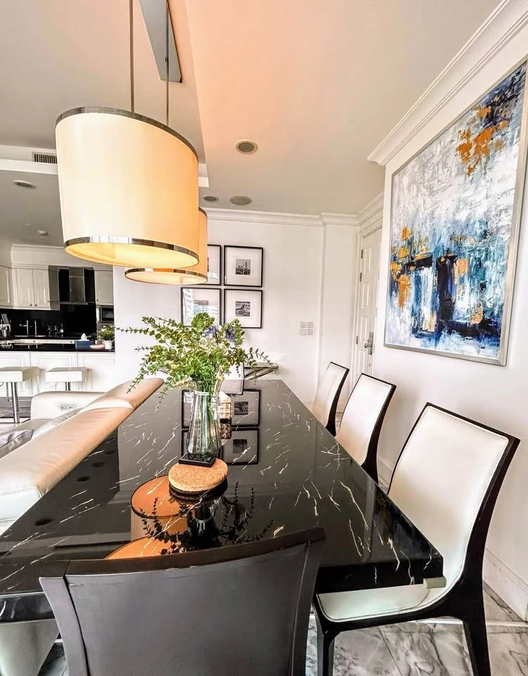 For sale: Royce Private Residences Marble floors, floor-to-ceiling windows and private balconies with panoramic skyline views. Reservations required.