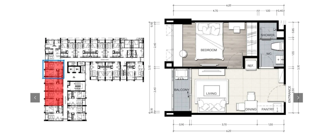 For Sale: The Ville Express Ratchayothin. Well-maintained unit in excellent condition, featuring built-in wardrobes and a layout with clearly defined