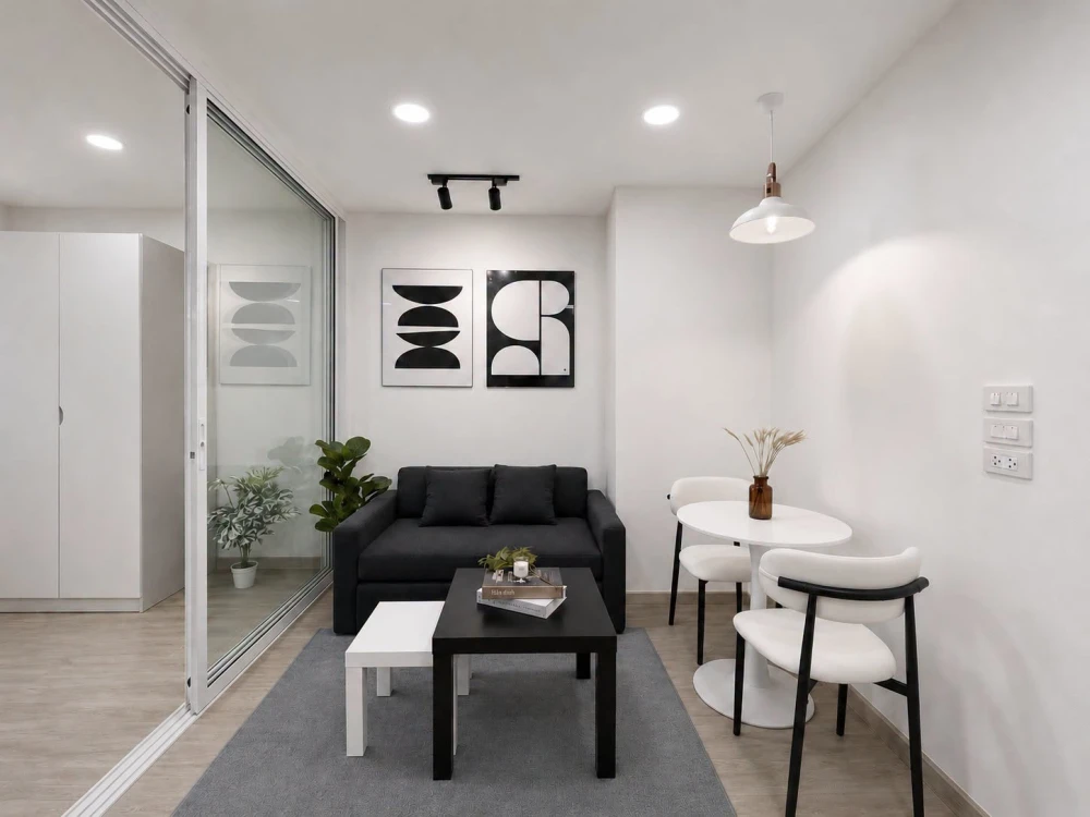 For sale: Ratchada Prestige Building C, 2nd floor, corner unit with balcony overlooking the pool. Like having your own private space to enjoy the fres