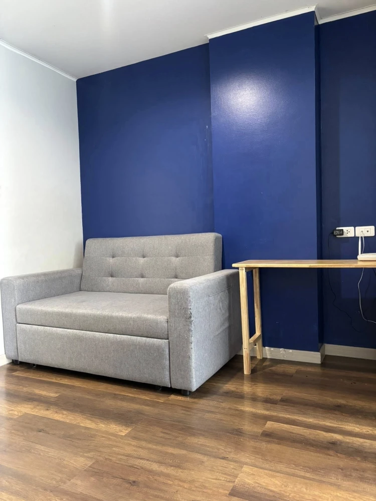 For sale: Lumpini Condo Town Ramintra - Nawamin, Building C, 15th floor, dark blue room, looks calm and inviting to relax. Hurry and book before you m