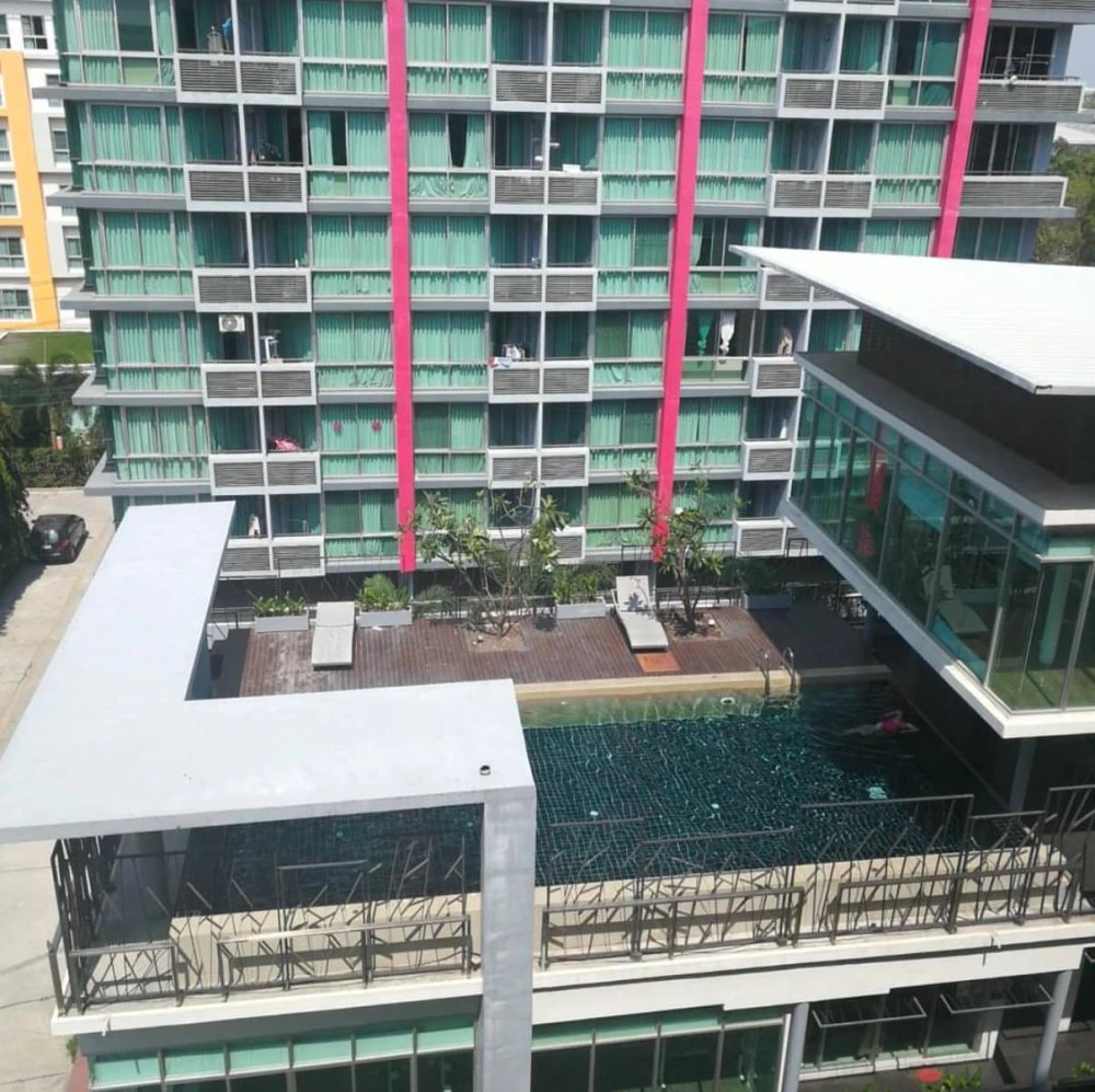 For sale, for rent, Swift Condo ABAC Bangna, 7th floor, Building E, swimming pool view, fully furnished, ready to move in