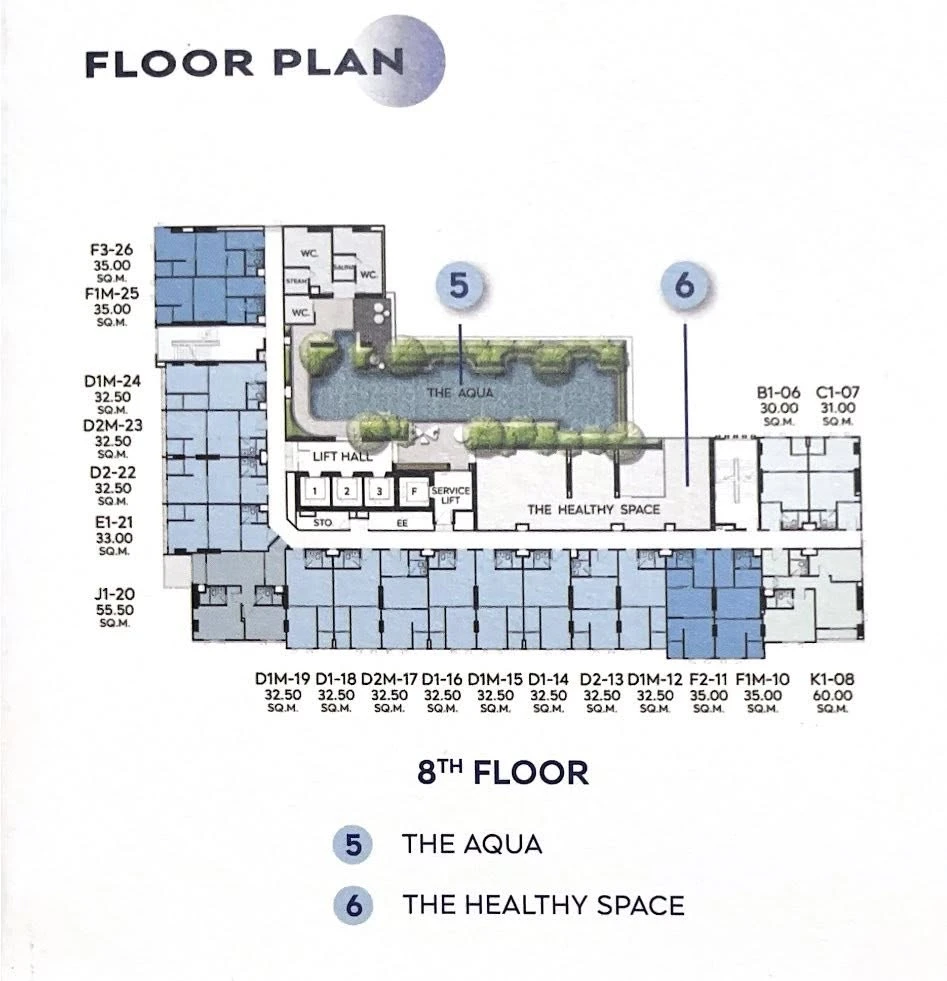 Down payment sale for Aspire Vibha-Victory, 8th floor, same floor as the common area, swimming pool, fitness center, no buildings blocking the view, n