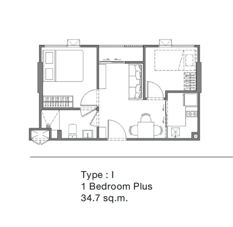 Down payment sale CHAPTER ONE MORE KASET, corner room, width 7.75 m., 2 bedroom function, has a walk-in closet, can store more than a normal room, res