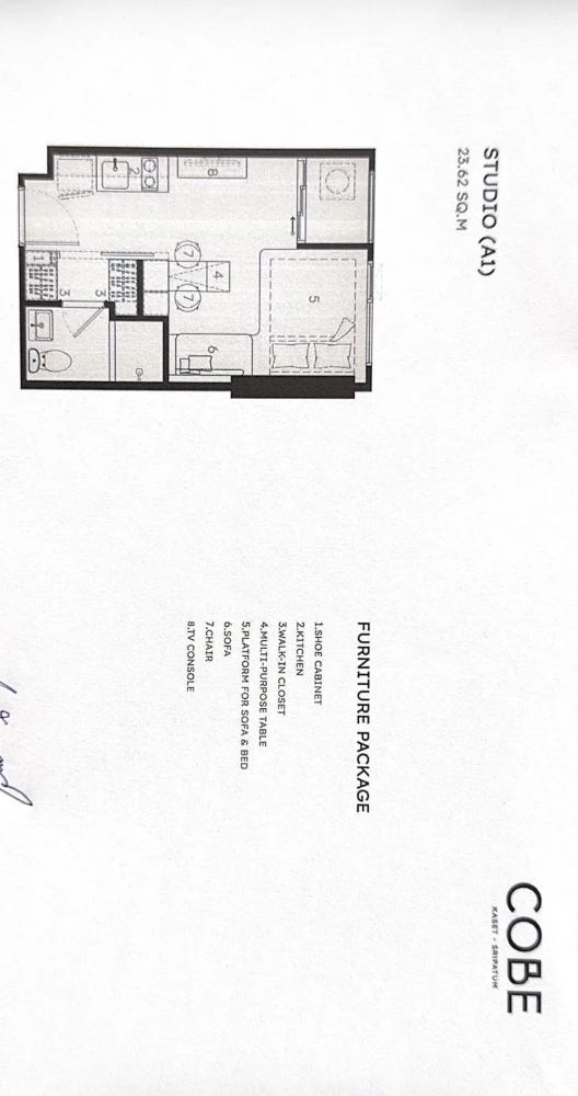 Selling a COBE KASET SRIPATUM condo, 12th floor, unit 12A, 23.62 sq.m. The room is very clean and comfortable. Don't miss this opportunity!