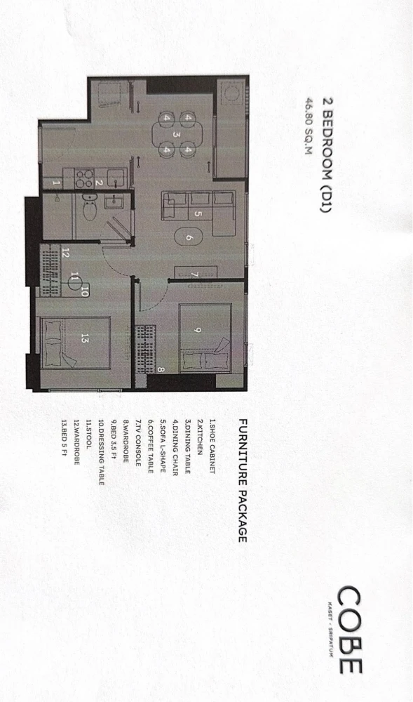 Selling down payment for COBE KASET SRIPATUM, 9th floor, 2 Bedroom unit, very spacious. Book now before it's too late!