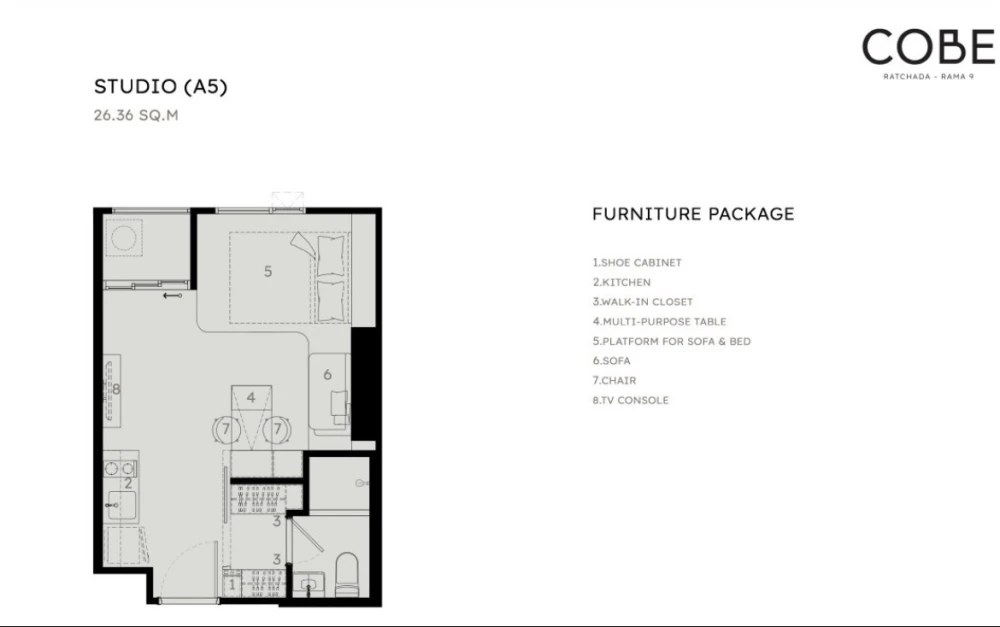 Selling down payment for COBE Ratchada Rama 9, 18th floor, corner unit. Great location, very livable. Book now! (Urgent!)