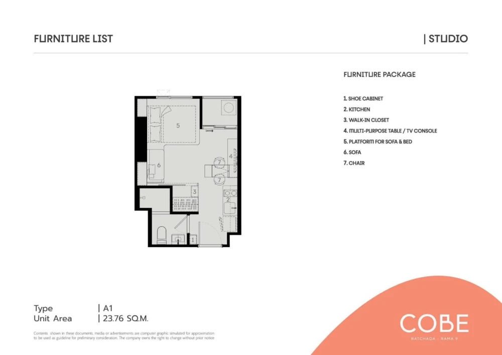 Down payment sale COBE RATCHADA RAMA 9, Building F, 7th floor, corner room, very private, reserve now.
