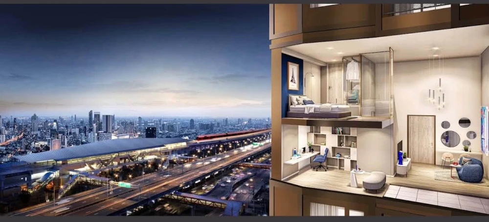 Down payment resale: Landmark at Kasetsart TSH Station. Duplex Flexi condo, 2 bedrooms, 2 bathrooms. High ceilings, airy and spacious. Located right n