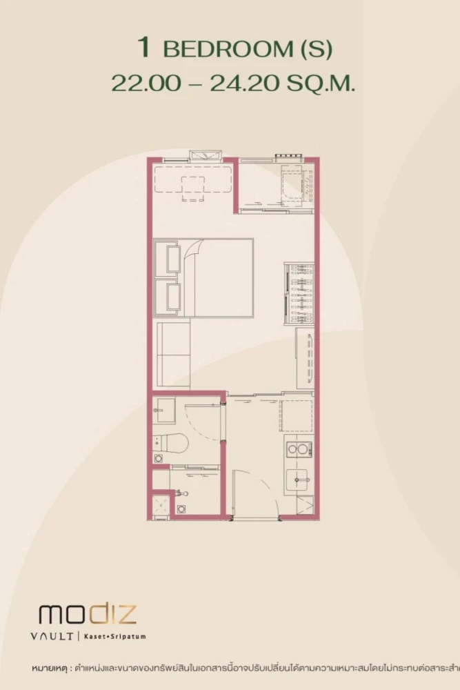 Down payment sale for Modiz Vault Kaset Sripatum, Type S room, low price but get the same space as a 1-bedroom room, Fully Fitted room, reserve now.